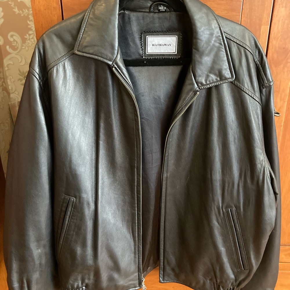 Black soft leather Hathaway bomber style jacket size large